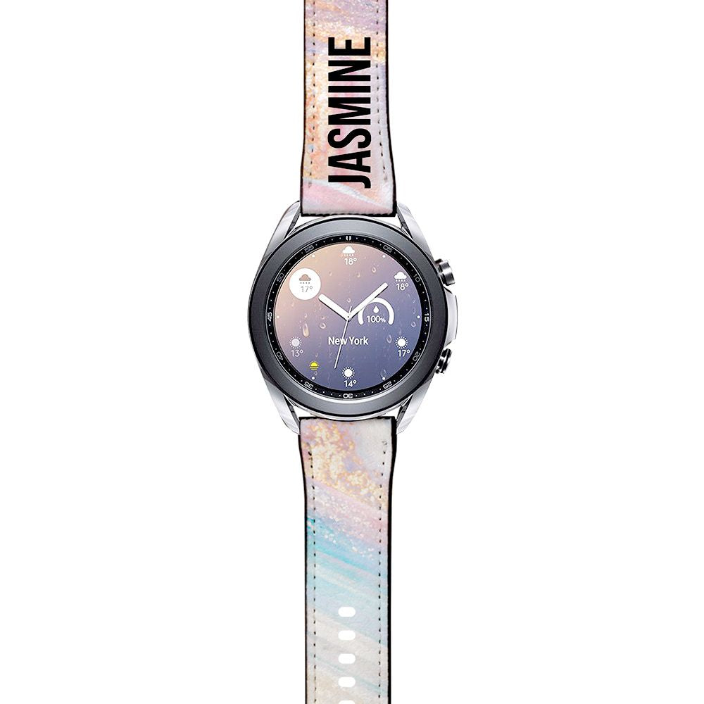 Personalised Blush Marble Name Samsung Galaxy Watch3 Strap