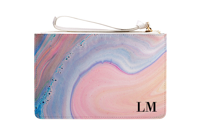 Personalised Acrylic Marble Name Leather Clutch Bag