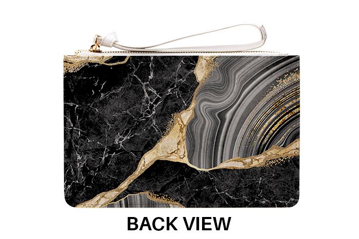 Personalised Black and Gold Marble Leather Clutch Bag