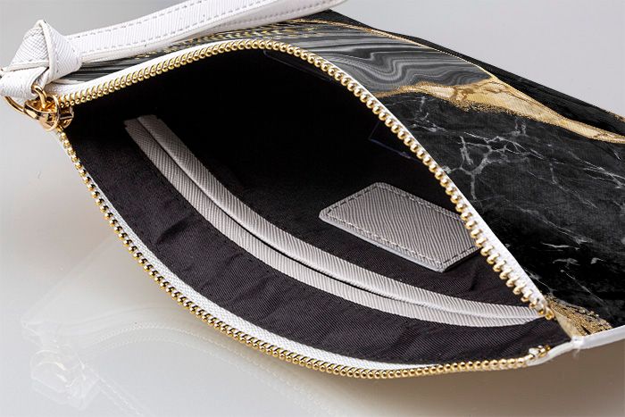 Personalised Black and Gold Marble Leather Clutch Bag