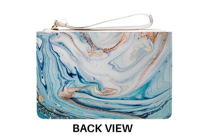 Personalised Blue Emerald Marble Initials Leather Clutch Bag