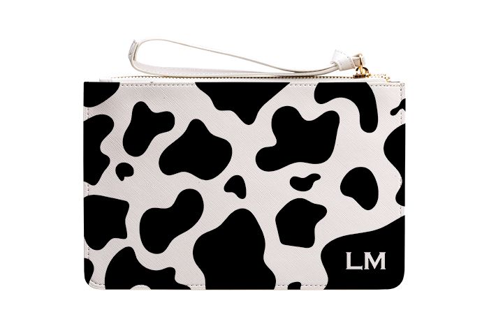Personalised Cow Print Initials Leather Clutch Bag