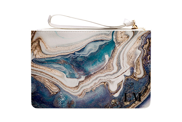 Personalised Luxe Marble Initials Leather Clutch Bag