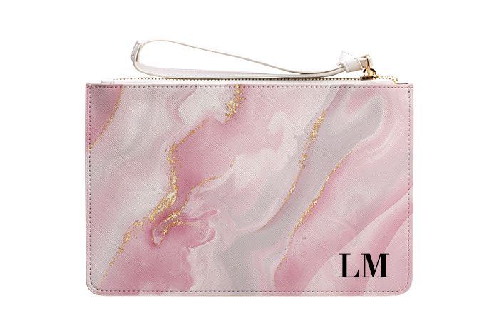 Personalised Luxe Pink Marble Name Leather Clutch Bag
