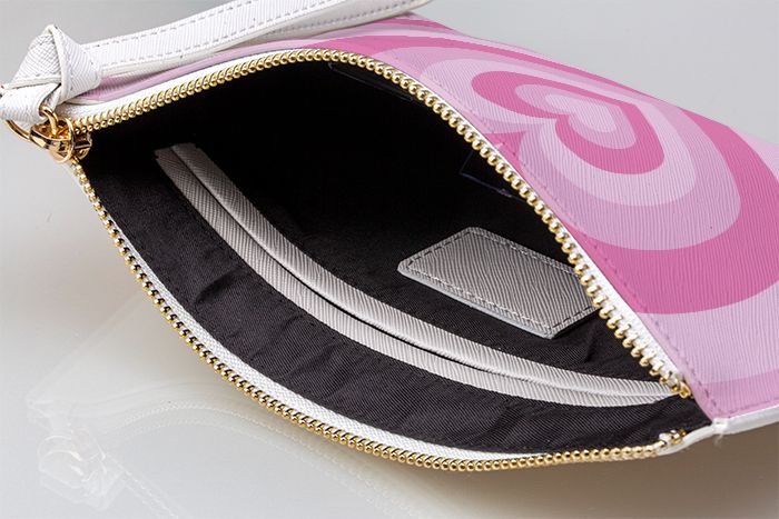 Pink Heart Latte Leather Clutch Bag