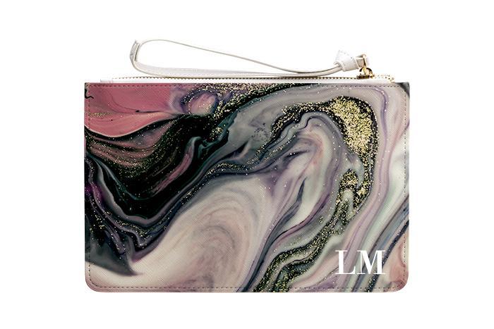 Personalised Swirl Marble Name Leather Clutch Bag