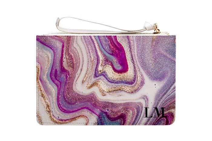 Personalised Violet Marble Initials Leather Clutch Bag