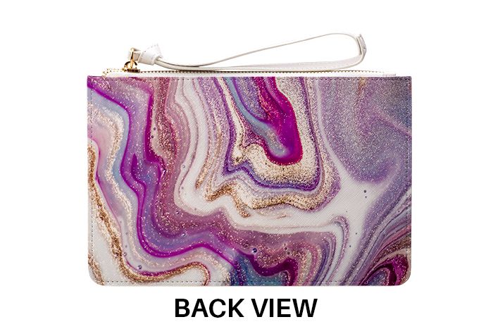 Personalised Violet Marble Initials Leather Clutch Bag
