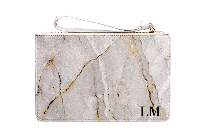 Personalised Cream Marble Leather Clutch Bag