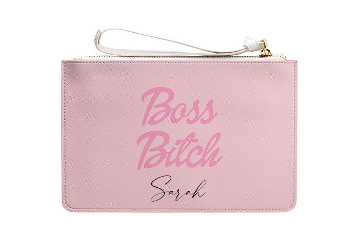 Personalised Boss B*tch Leather Clutch Bag