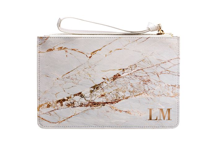 Personalised Cracked Marble Bronze Initials Leather Clutch Bag