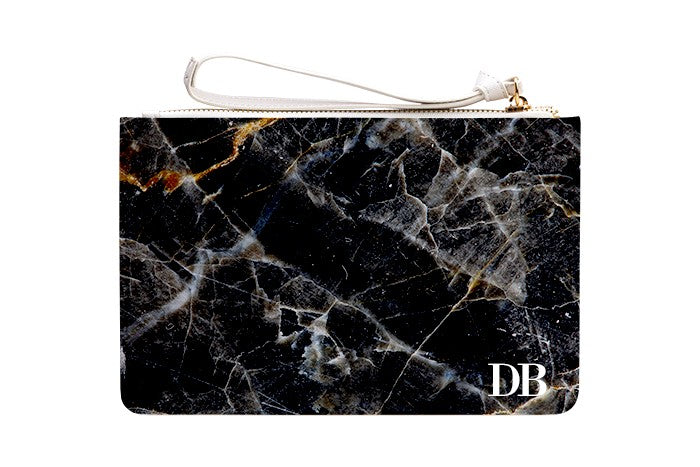 Personalised Midnight Marble Leather Clutch Bag