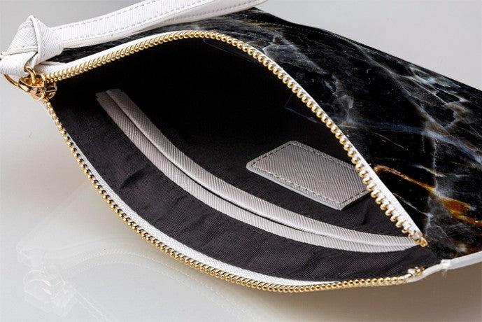 Personalised Midnight Marble Leather Clutch Bag