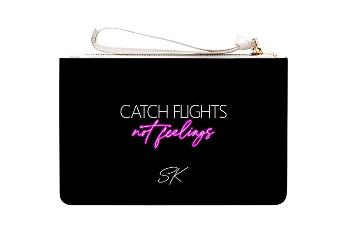 Personalised CATCH FLIGHTS not feelings Leather Clutch Bag