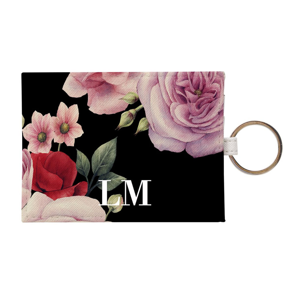 Personalised Black Floral Blossom Leather Card Holder