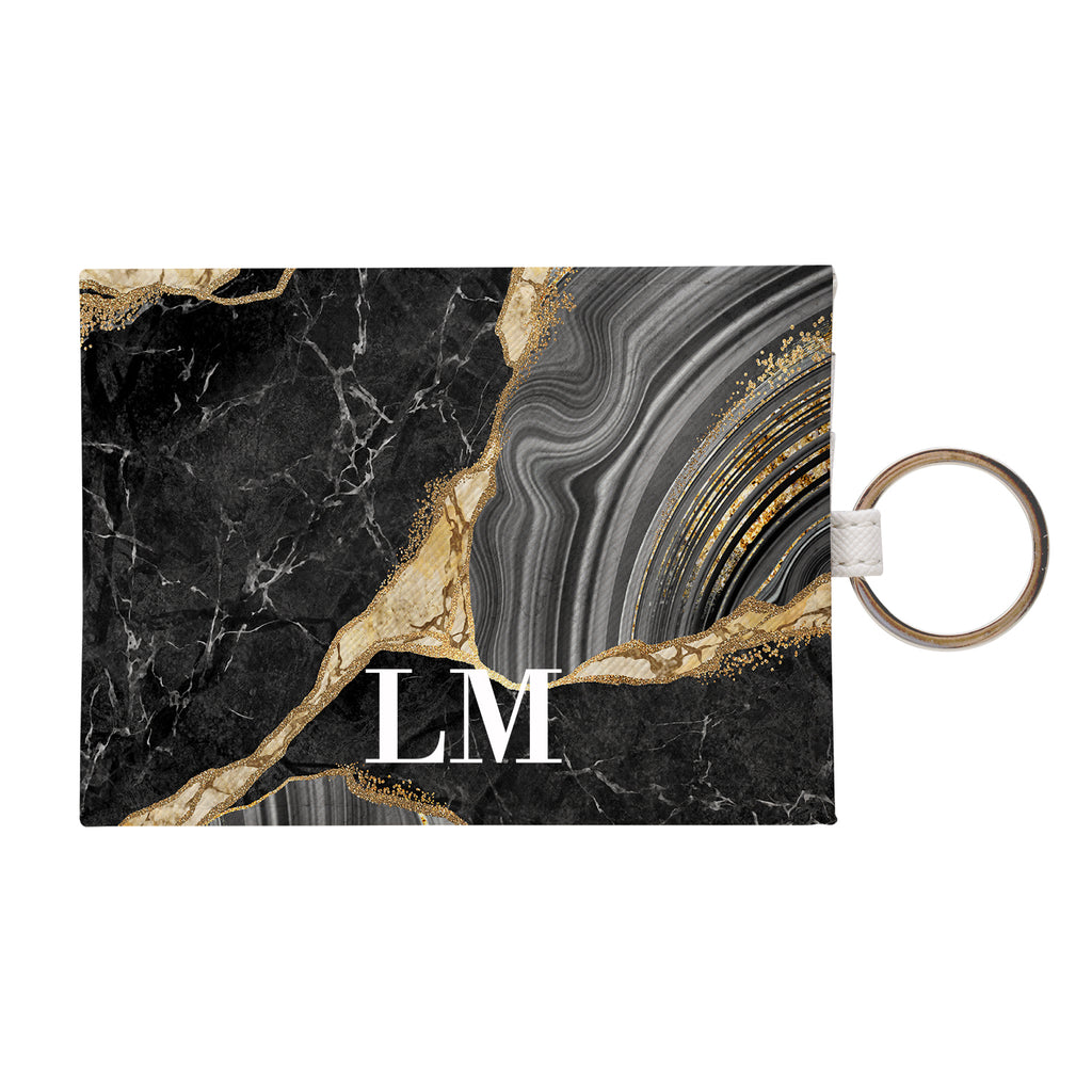 Personalised Black and Gold Marble Leather Card Holder