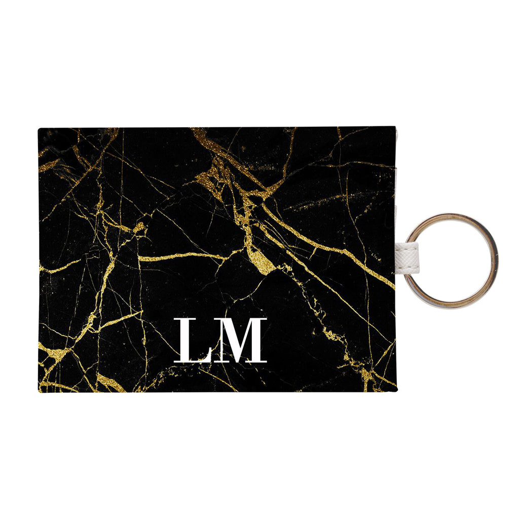 Personalised Black x Gold Marble Leather Card Holder