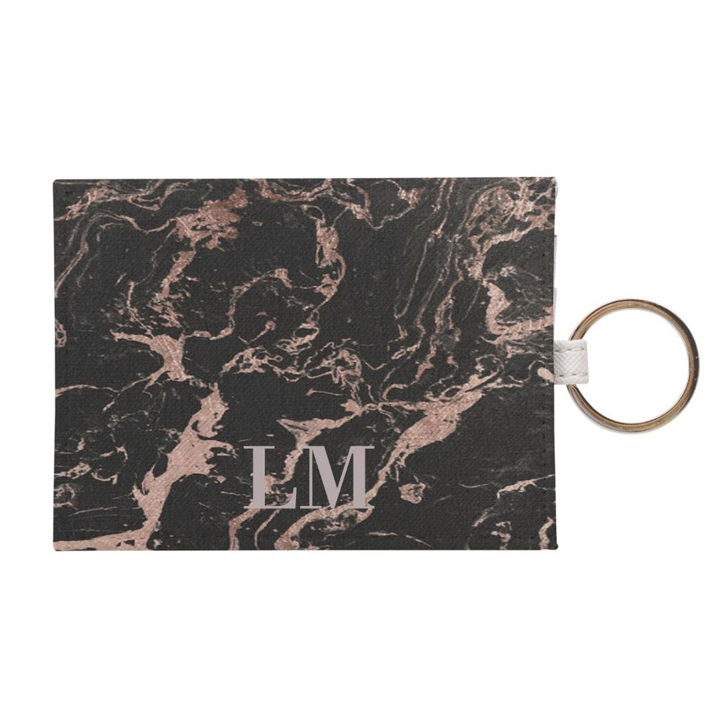 Personalised Black x Pink Marble Leather Card Holder