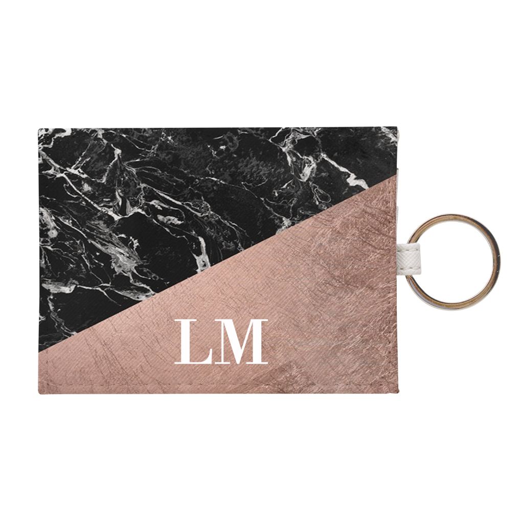 Personalised Black x Rose Gold Contrast Leather Card Holder
