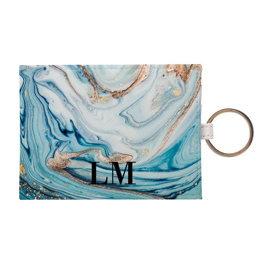 Personalised Blue Emerald Marble Leather Card Holder