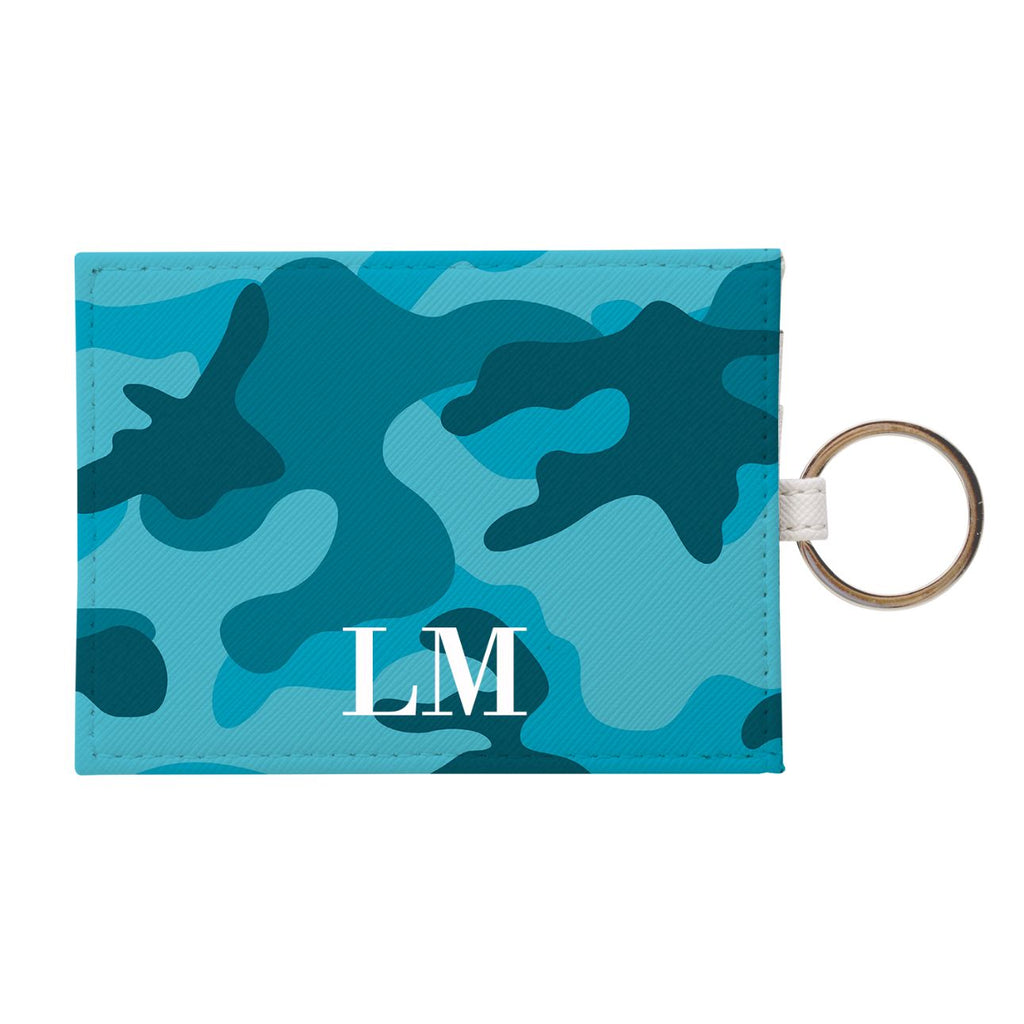 Personalised Cyan Camouflage Leather Card Holder