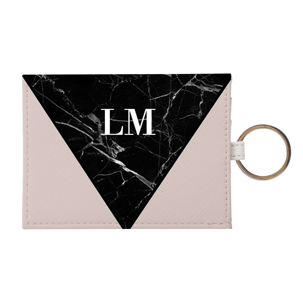 Personalised Pink x Black Marble Contrast Leather Card Holder