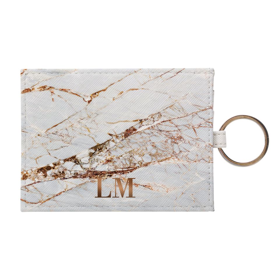 Personalised Cracked Marble Bronze Initials Leather Card Holder