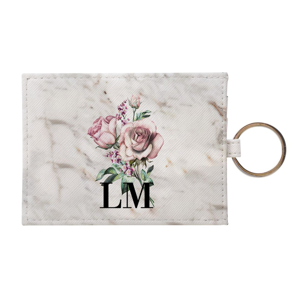Personalised Floral Rose x Marble Leather Card Holder