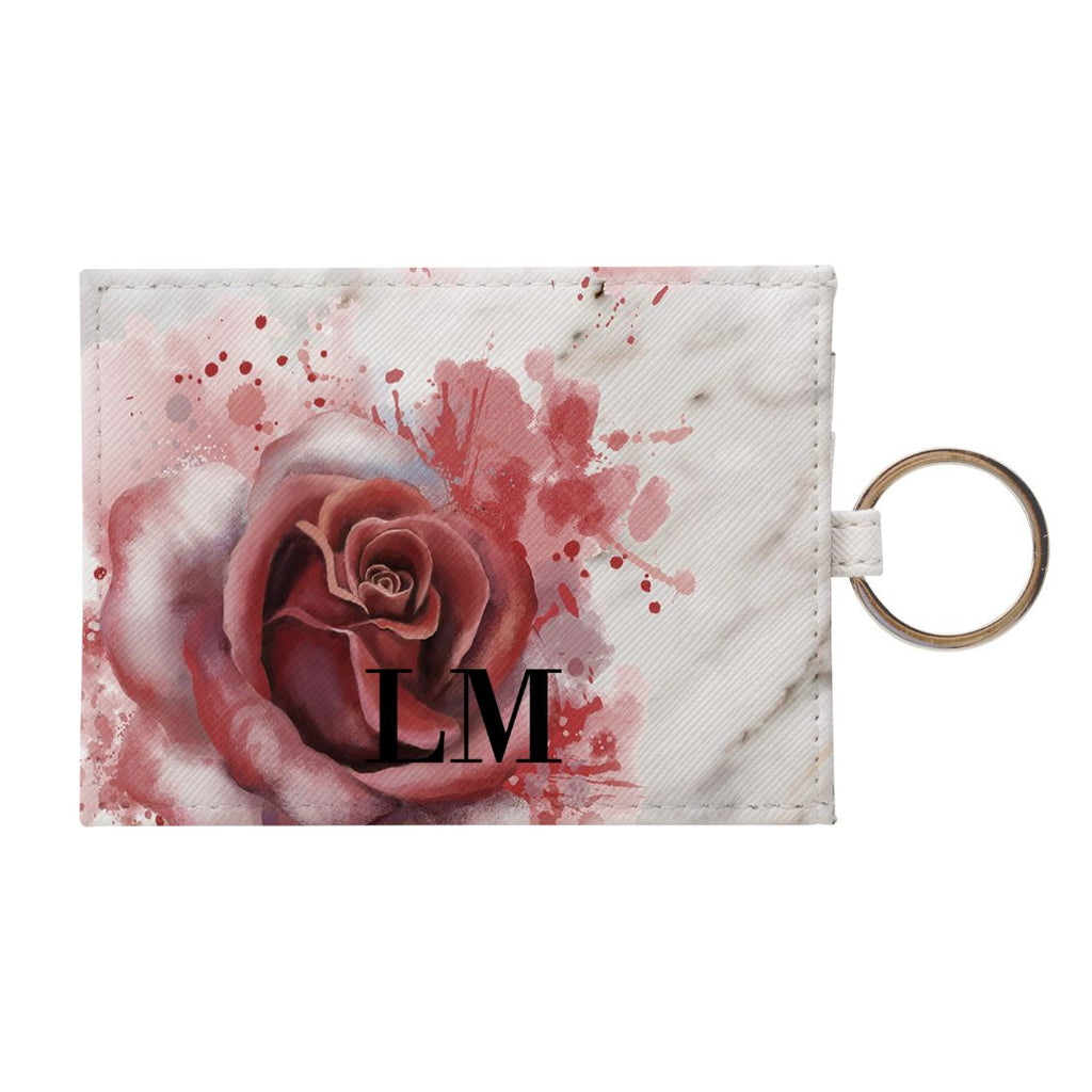 Personalised Floral Rose x White Marble Leather Card Holder