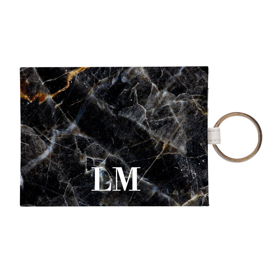 Personalised Midnight Marble Leather Card Holder