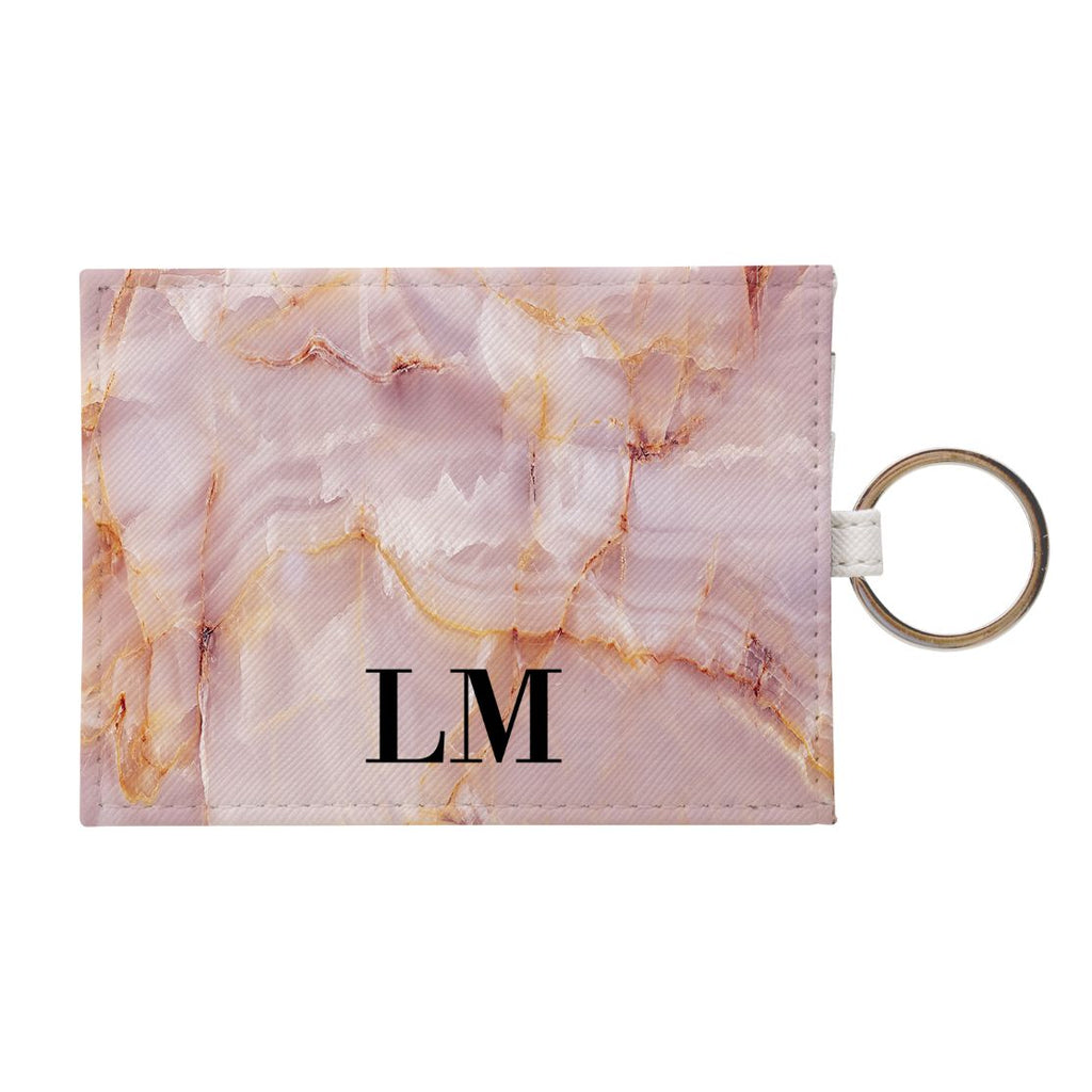 Personalised Natural Pink Marble Leather Card Holder