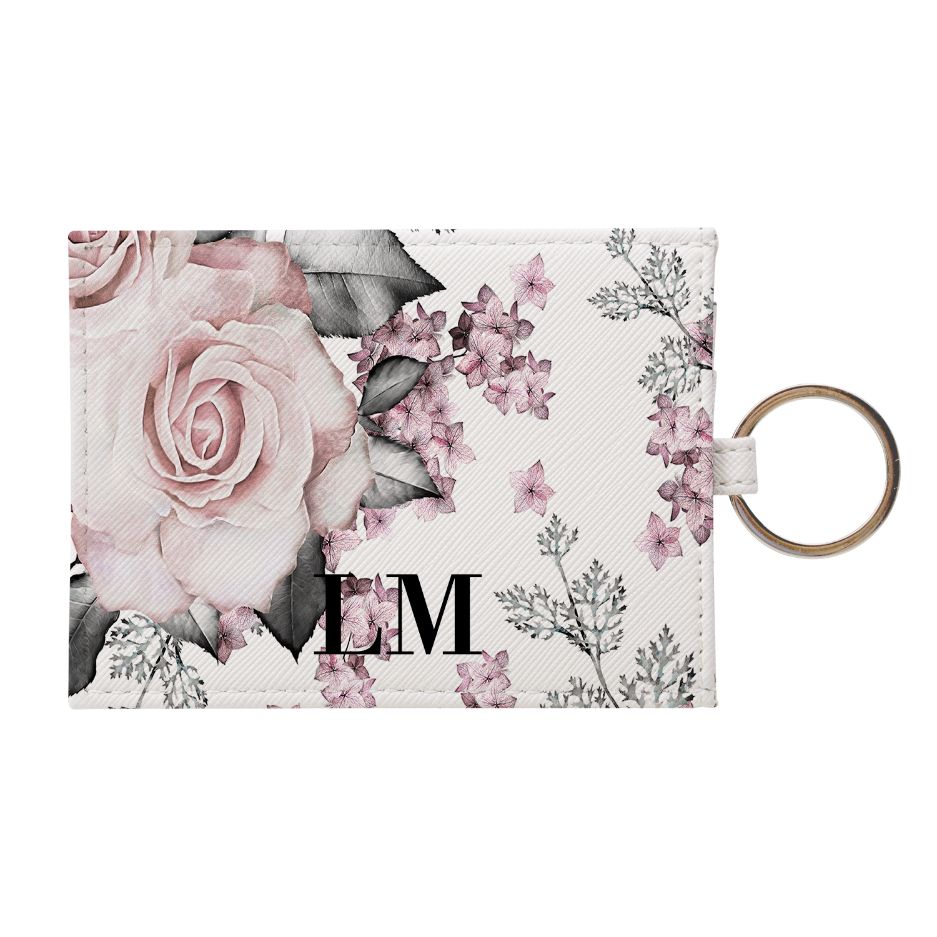 Personalised Pink Floral Rose Leather Card Holder