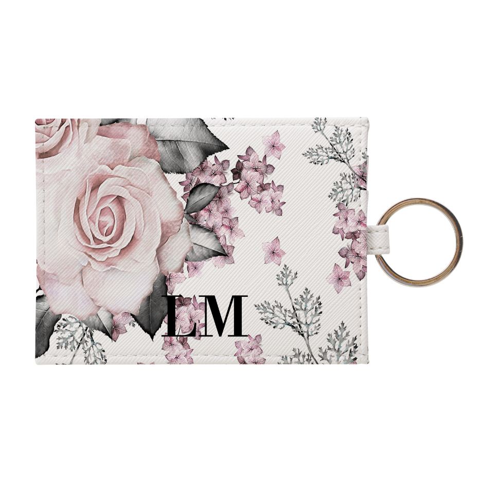 Personalised Floral Rose Leather Card Holder