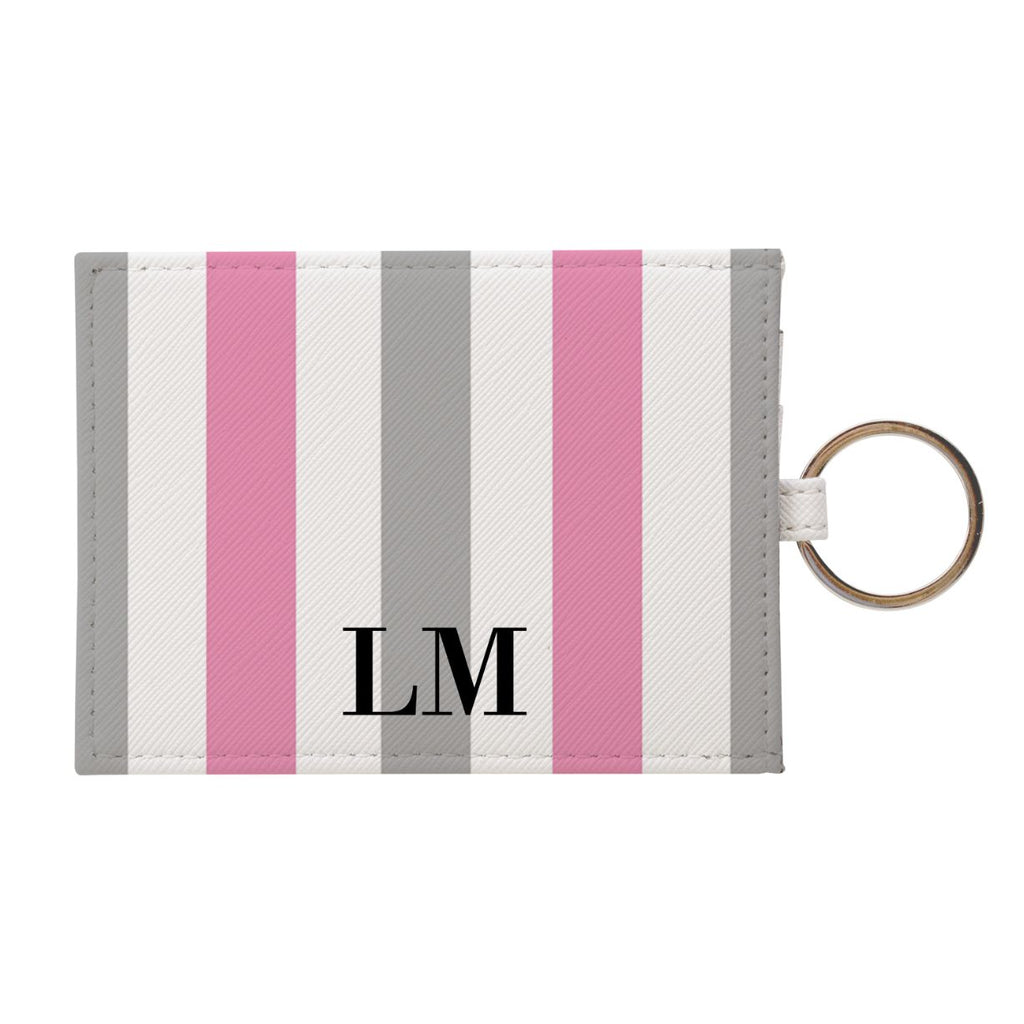 Personalised Pink x Grey Stripes Leather Card Holder