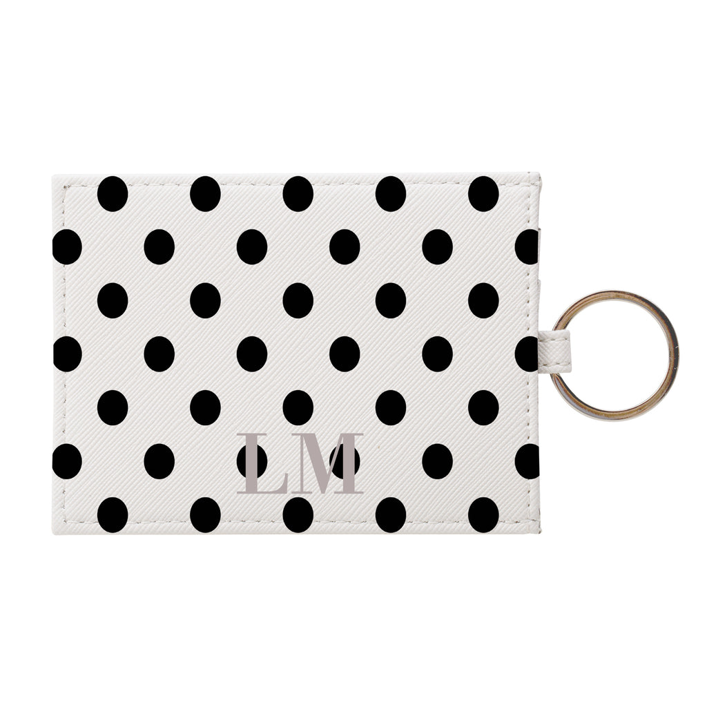 Personalised Black Polka Dots Leather Card Holder