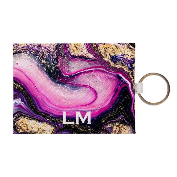 Personalised Purple Swirl Marble Leather Card Holder
