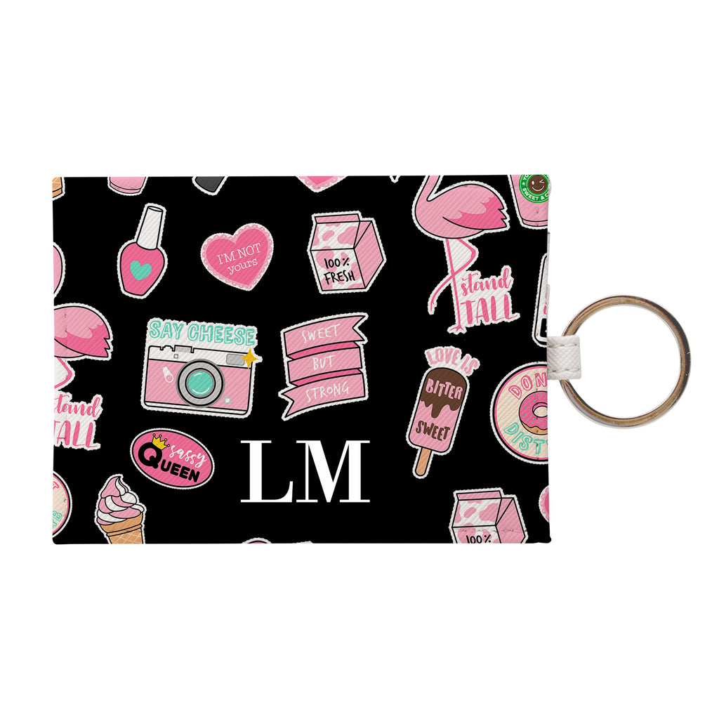 Personalised Pink Stickers Leather Card Holder