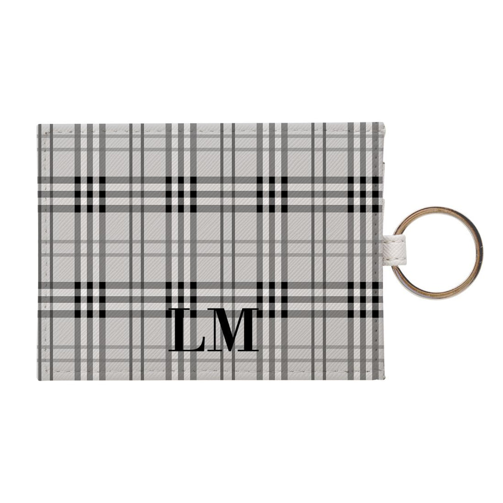 Personalised Grey Tartan Leather Card Holder