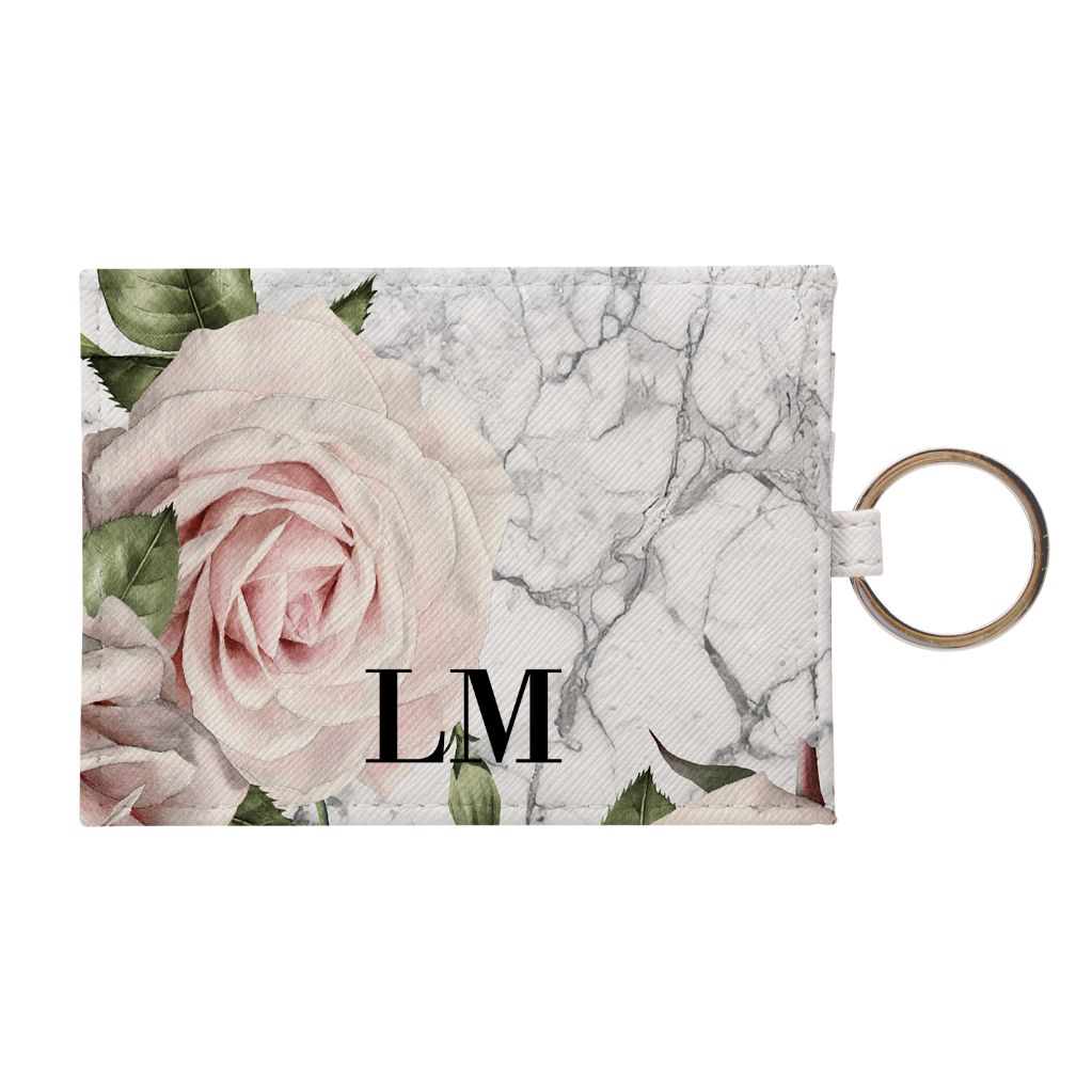 Personalised White Floral Marble Leather Card Holder