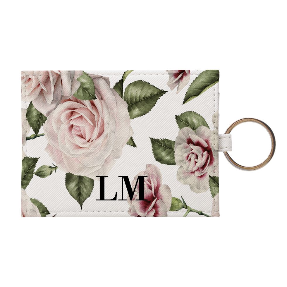 Personalised White Floral Rose Leather Card Holder