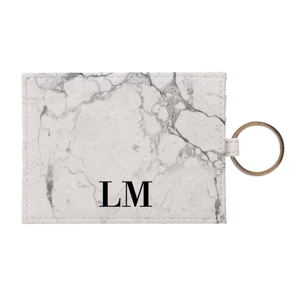 Personalised White Marble x Black Leather Card Holder