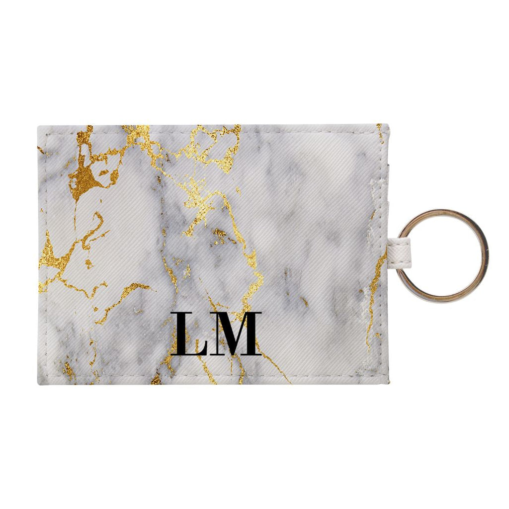 Personalised White x Gold Streaks Marble Leather Card Holder