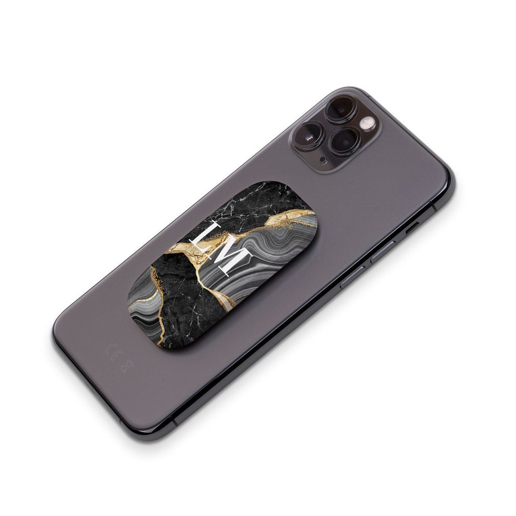 Personalised Black and Gold Marble Name Clickit Phone grip