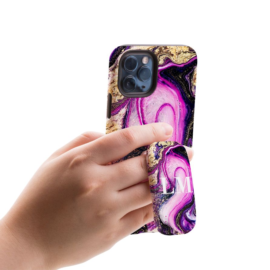 Personalised Purple Swirl Marble Initials Name Clickit Phone grip