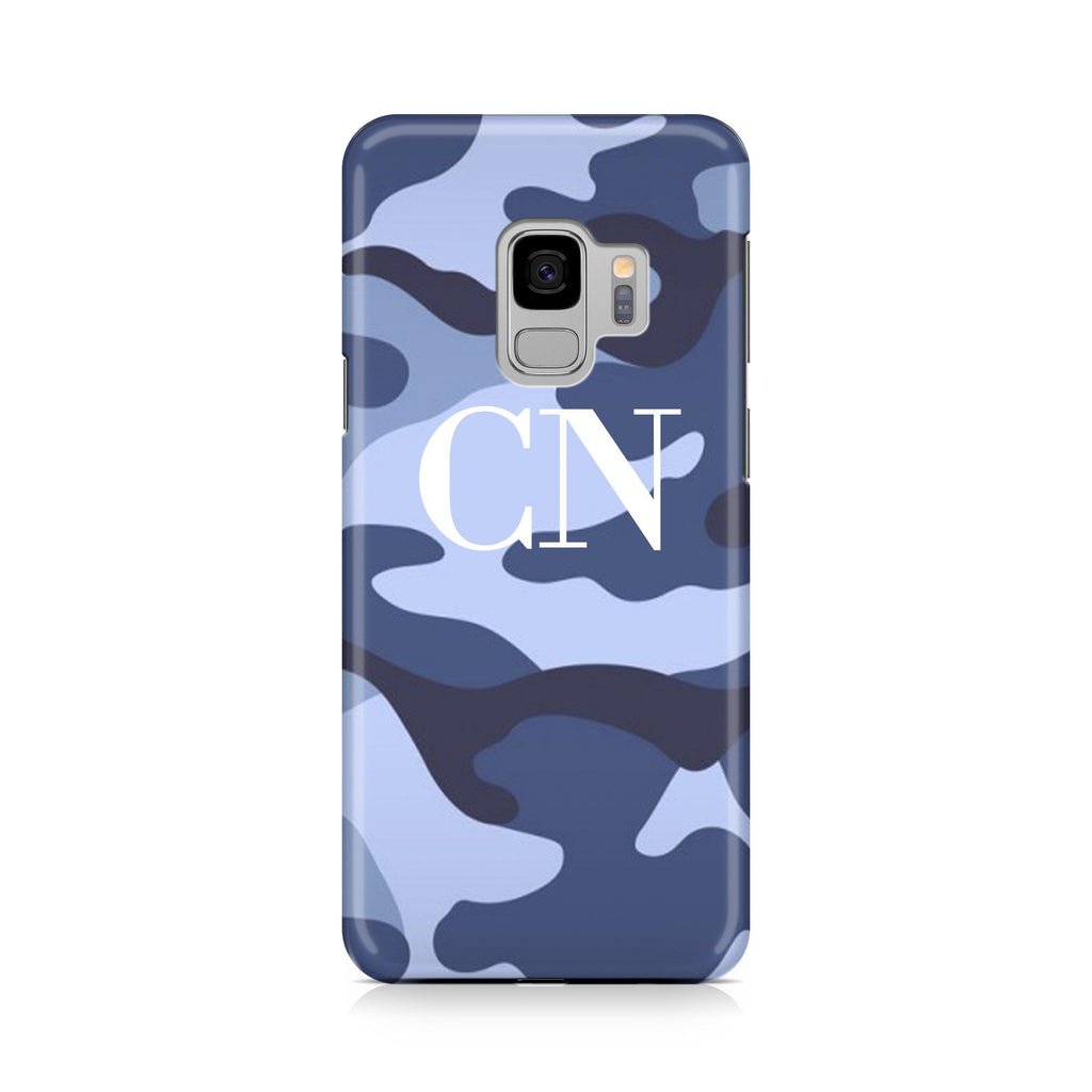 Personalised Cobalt Blue Camouflage Initials Samsung Galaxy S9 Case
