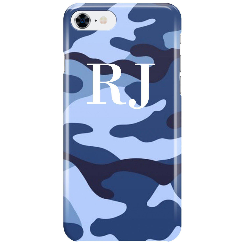 Personalised Cobalt Blue Camouflage Initials iPhone 7 Case