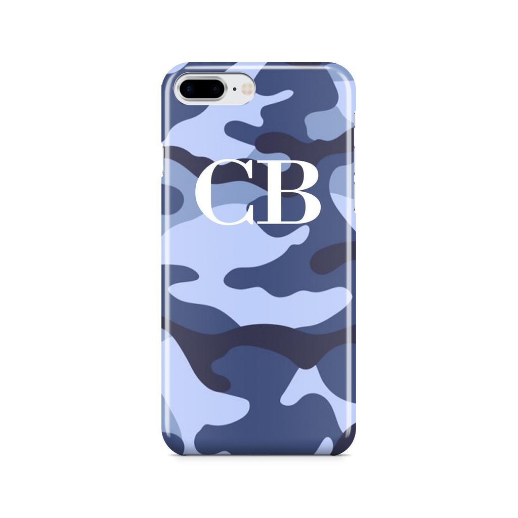 Personalised Cobalt Blue Camouflage initials iPhone 8 Plus Case