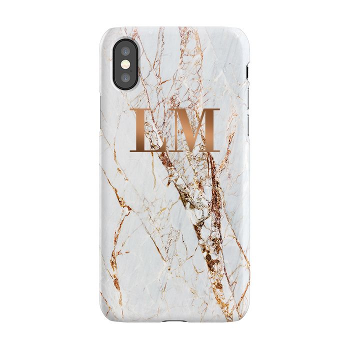 Personalised Cracked Marble Bronze Initial iPhone XS Case