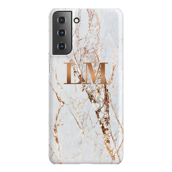 Personalised Cracked Marble Bronze Initials Samsung Galaxy S22 Case