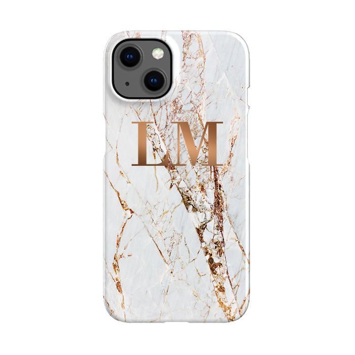 Personalised Cracked Marble Bronze Initial iPhone 14 Case